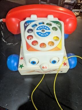 Vintage 1961 Fisher Price Chatter Phone #747 Telephone Pull Toy with Moving Eyes